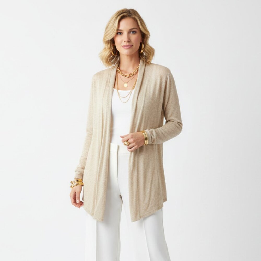Chico’s‎ Tan Long Sleeve Claire Cardigan Open Front Sweater NEW 2 L